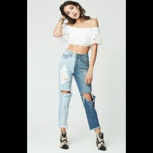 LF two tones distressed jeans